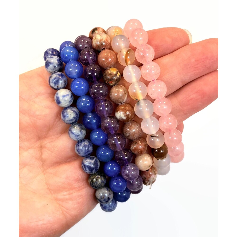 Bracelet Lot, Stone, Set of 10, Amethyst, Rose Quartz, Sodalite, Agate, Stretch